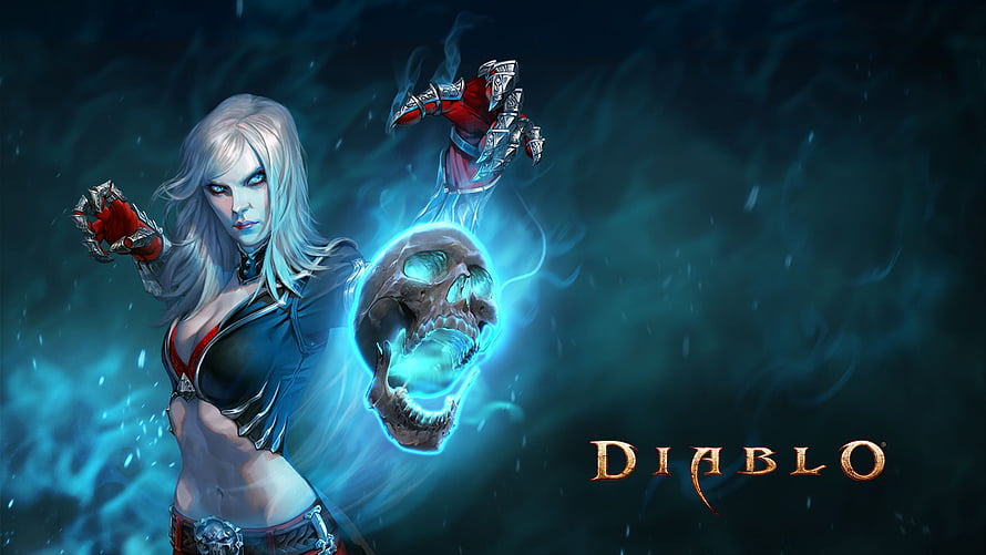 Diablo III Necromancer Character Art with Glowing Skull and Dark Fantasy Style HD wallpaper