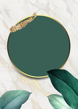 Elegant Green and Gold Botanical Frame on White Marble Background HD phone wallpaper