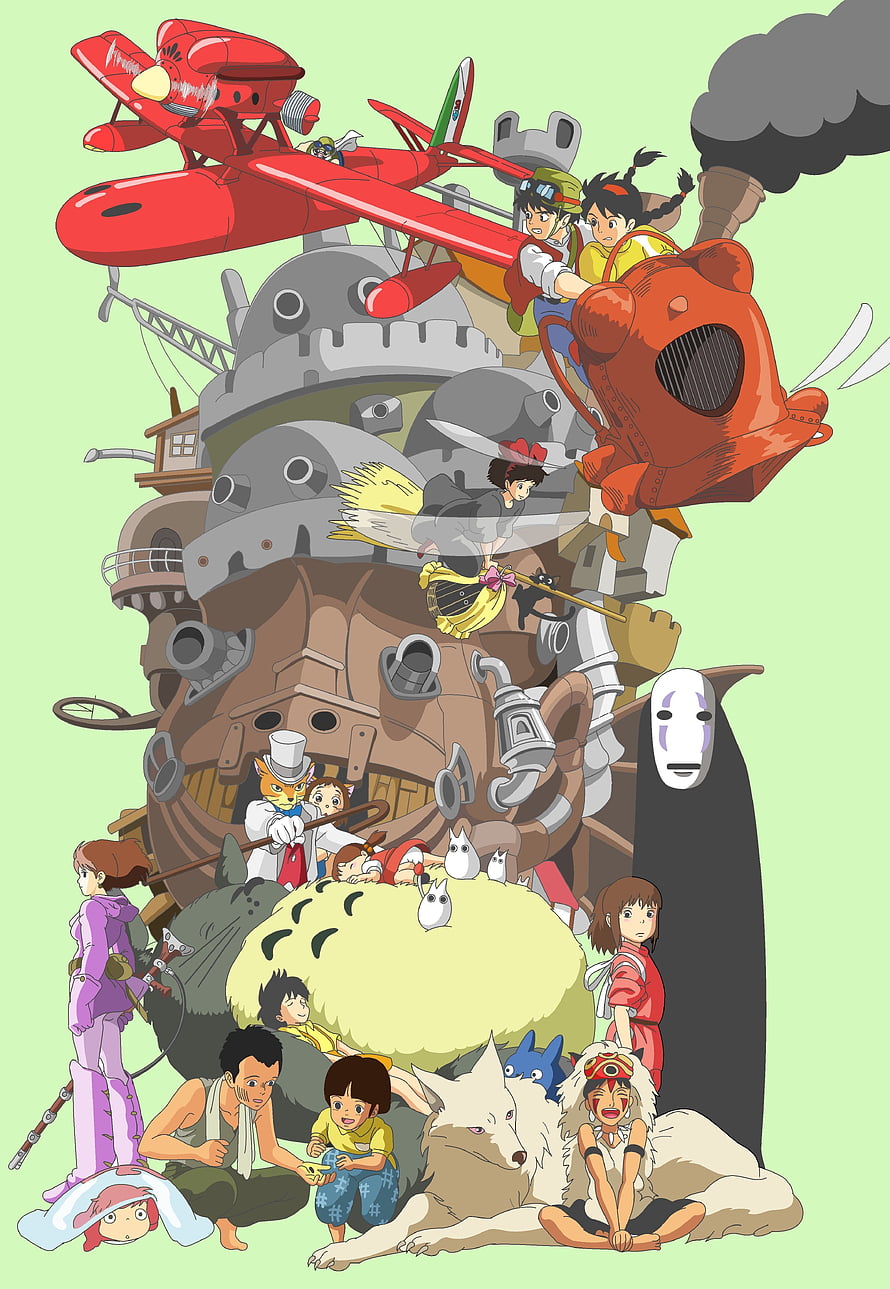 Studio Ghibli Character Collage Featuring Totoro, No-Face, and Classic Anime Heroes HD phone wallpaper