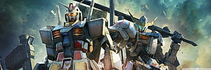 Gundam Versus Video Game Artwork Featuring Two Mechs in Dynamic Combat Pose HD wallpaper