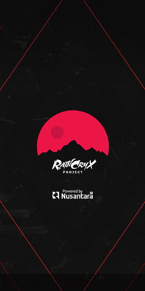 Ratncryx Project Logo with Red Sun and Mountain Silhouette on Dark Background HD phone wallpaper