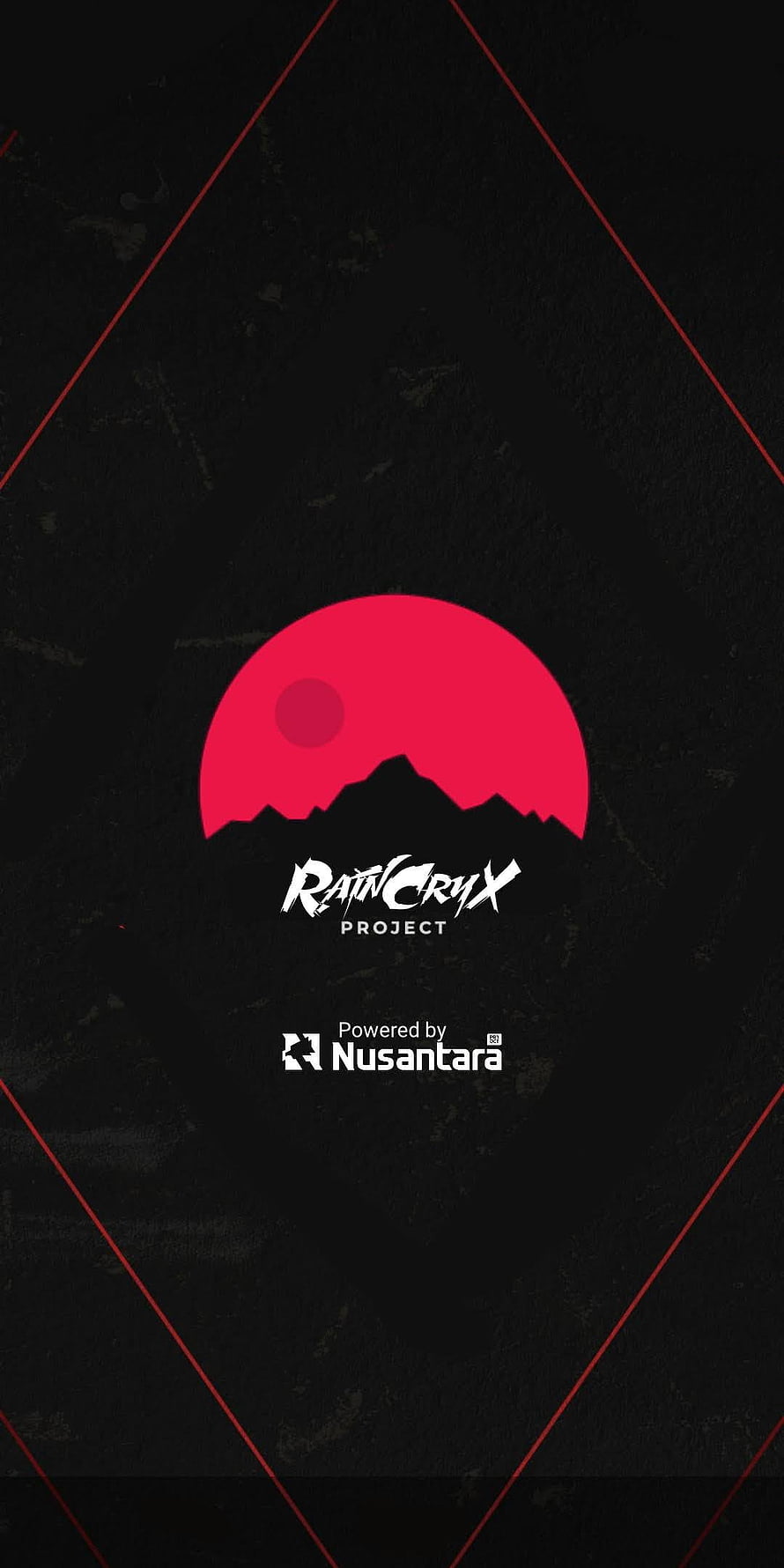 Ratncryx Project Logo with Red Sun and Mountain Silhouette on Dark Background HD phone wallpaper
