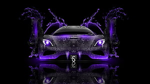 Koenigsegg Agera R Front View with Purple Water Splash and Neon Glow HD wallpaper