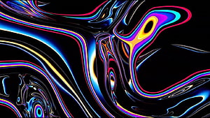 Vibrant Liquid Metal Abstract Art with Neon Rainbow Swirls on Black Background HD wallpaper