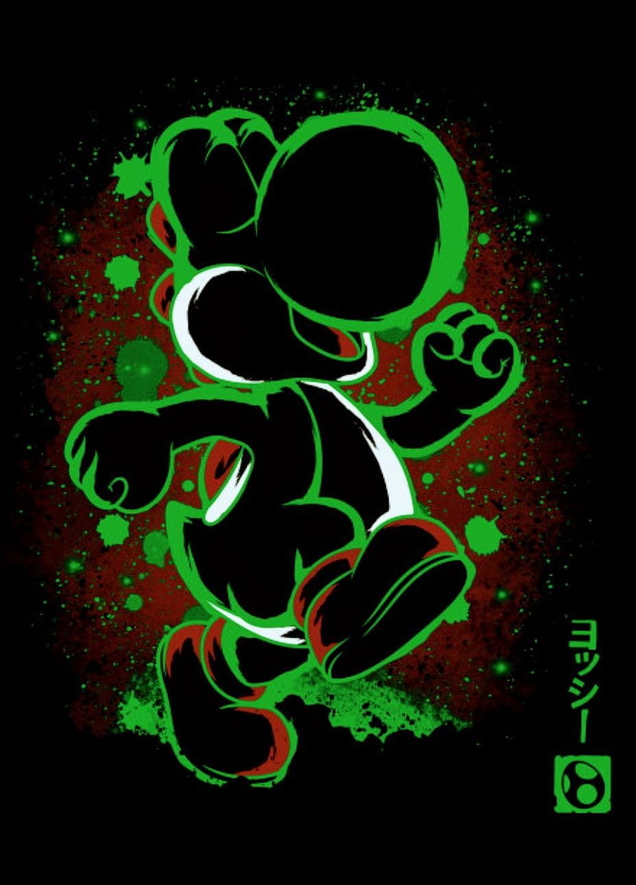 Yoshi from Super Mario World in a dark neon green and red graffiti art style HD phone wallpaper