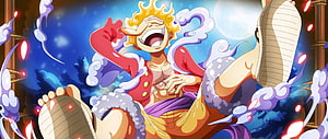 Monkey D. Luffy Gear 5 Nika Form Anime Artwork with Clouds and Moon HD wallpaper