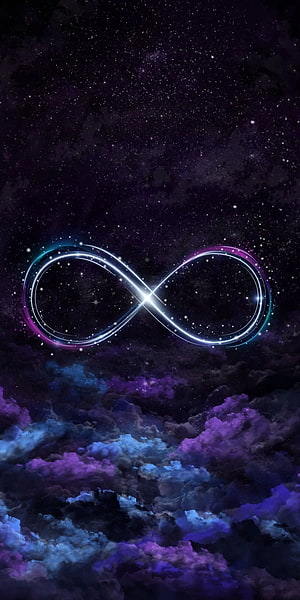 Glowing Infinity Symbol Over Cosmic Nebula and Starry Night Sky HD phone wallpaper