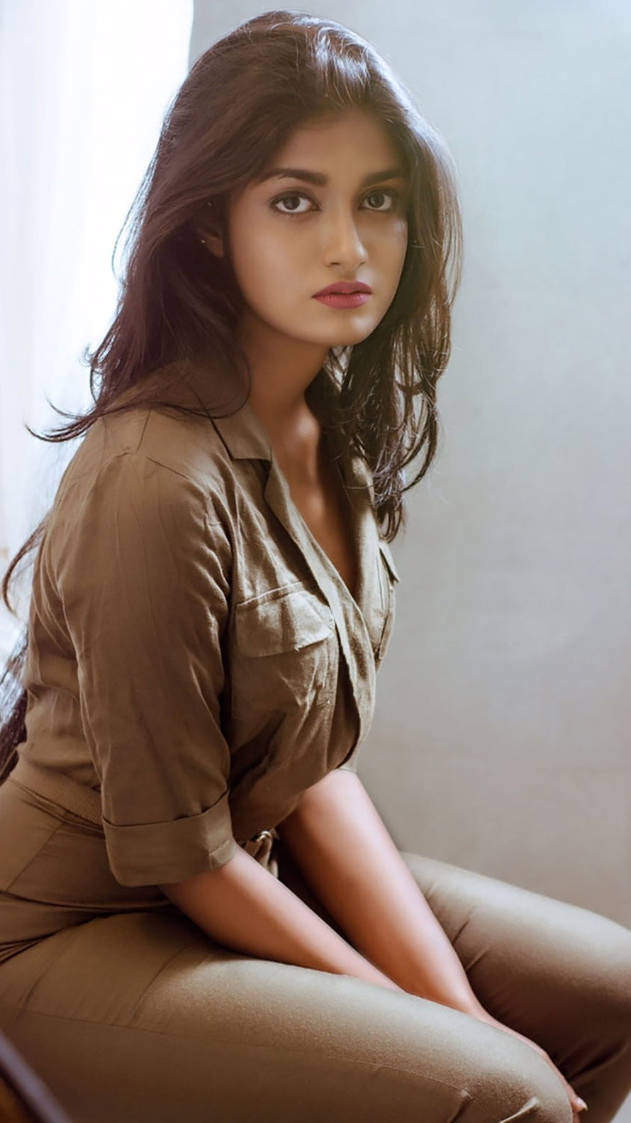 Dimple Hayathi in a Tan Button-Down Shirt and Matching Trousers HD phone wallpaper