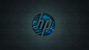 HP Pavilion Laptop Logo with Blue Circuit Design on Dark Textured Background HD wallpaper