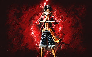 Monkey D Luffy in Gear Second Form Against a Fiery Red Grunge Background HD wallpaper