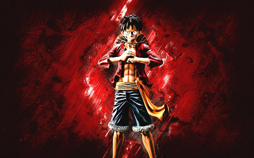 Monkey D Luffy in Gear Second Form Against a Fiery Red Grunge Background HD wallpaper