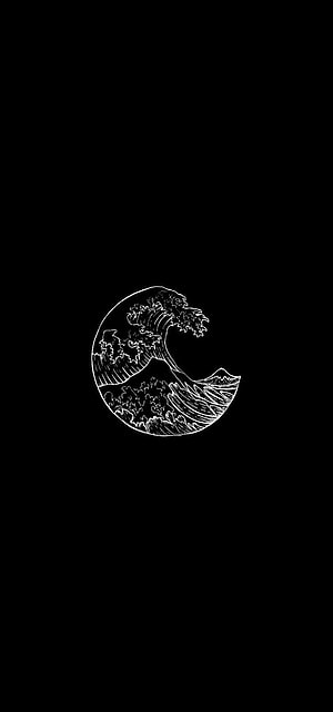 Minimalist Black and White Wave Line Art Circle on Dark Background HD phone wallpaper