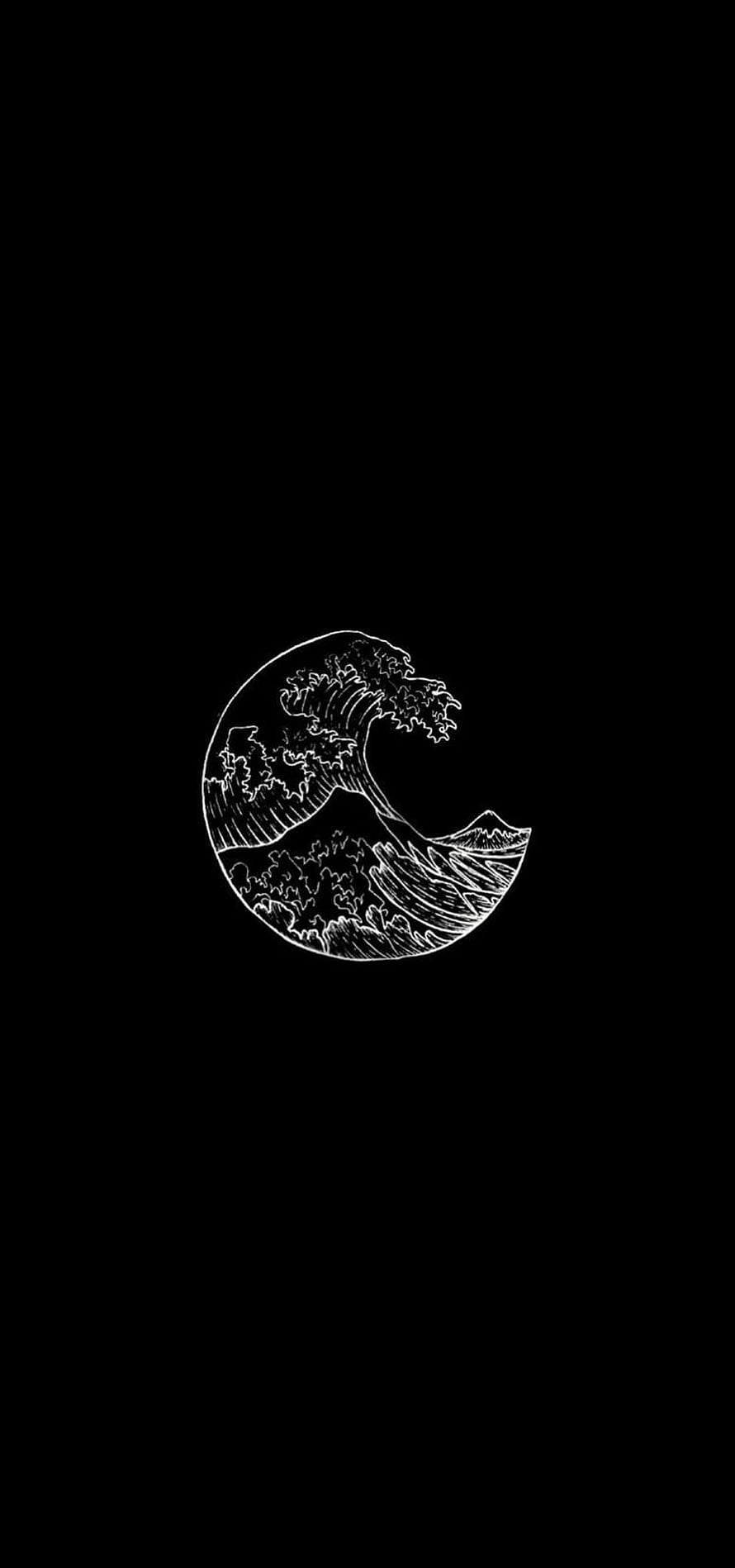 Minimalist Black and White Wave Line Art Circle on Dark Background HD phone wallpaper