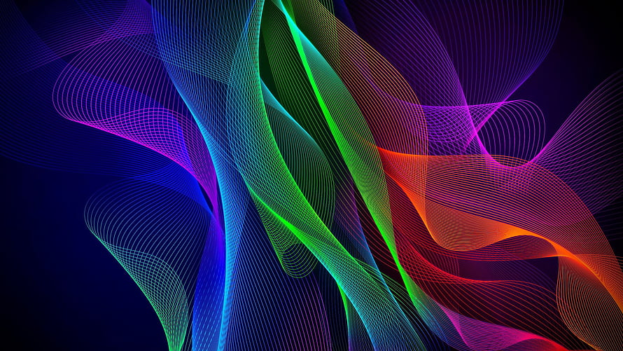 Vibrant RGB Neon Wave Abstract Digital Art with Flowing Colorful Lines on Dark Background HD wallpaper