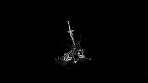 Minimalist Dark Anime Illustration of a Fallen Knight with Sword HD wallpaper