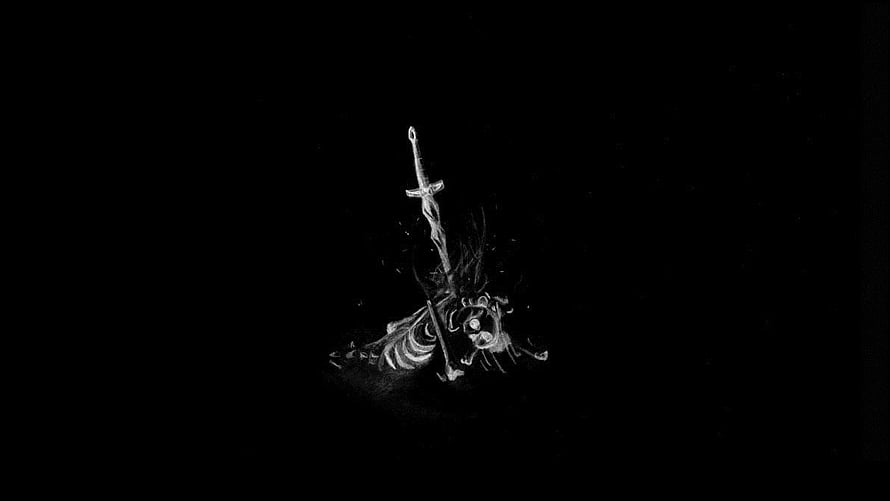 Minimalist Dark Anime Illustration of a Fallen Knight with Sword HD wallpaper