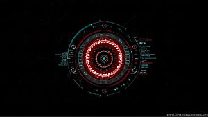 Futuristic Red Circular HUD Interface with Weather Data on Black Background HD wallpaper