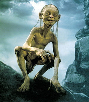 Gollum Crouching on Rocky Outcrop in Lord of the Rings Fantasy Landscape HD phone wallpaper