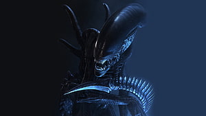 Alien Xenomorph Creature in Dark Blue Sci-Fi Horror Setting HD wallpaper