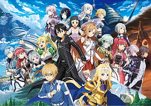 Sword Art Online Anime Ensemble Cast Group Portrait Fantasy Adventure HD wallpaper