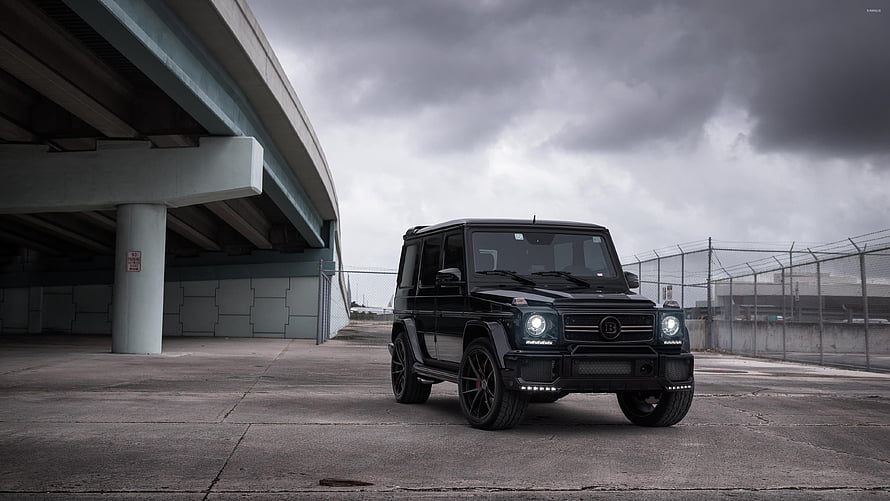 Black Mercedes-Benz G-Class SUV Parked Under Concrete Overpass HD wallpaper