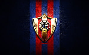 Club Cerro Porteño Golden Crest on Textured Blue and Red Striped Background HD wallpaper