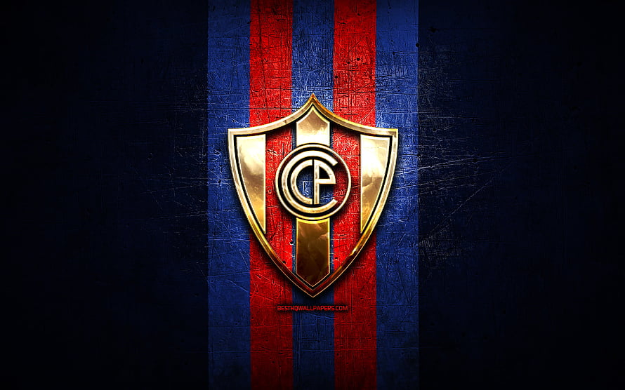 Club Cerro Porteño Golden Crest on Textured Blue and Red Striped Background HD wallpaper