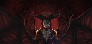 Lilith from Diablo IV with dark wings and horns in a red mystical setting HD wallpaper