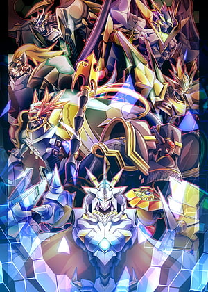 Omnimon and Legendary Digimon Titans in Vibrant Anime Illustration HD phone wallpaper