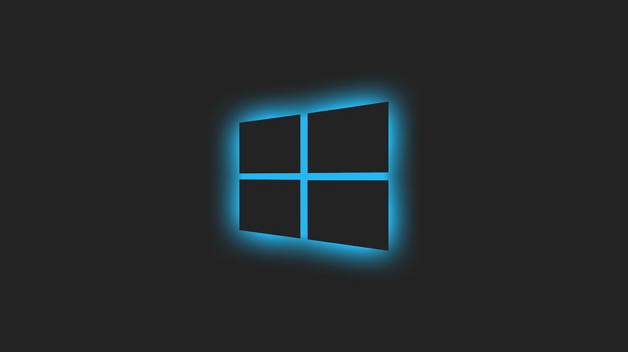 Windows 10 Logo with Neon Blue Glow on Dark Minimalist Background HD wallpaper