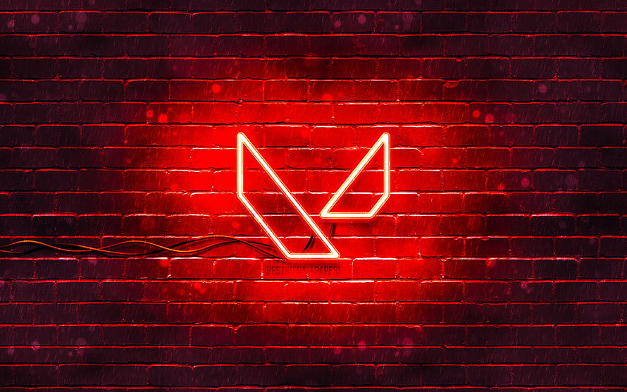 Valorant Neon Logo Glowing on Red Brick Wall HD wallpaper