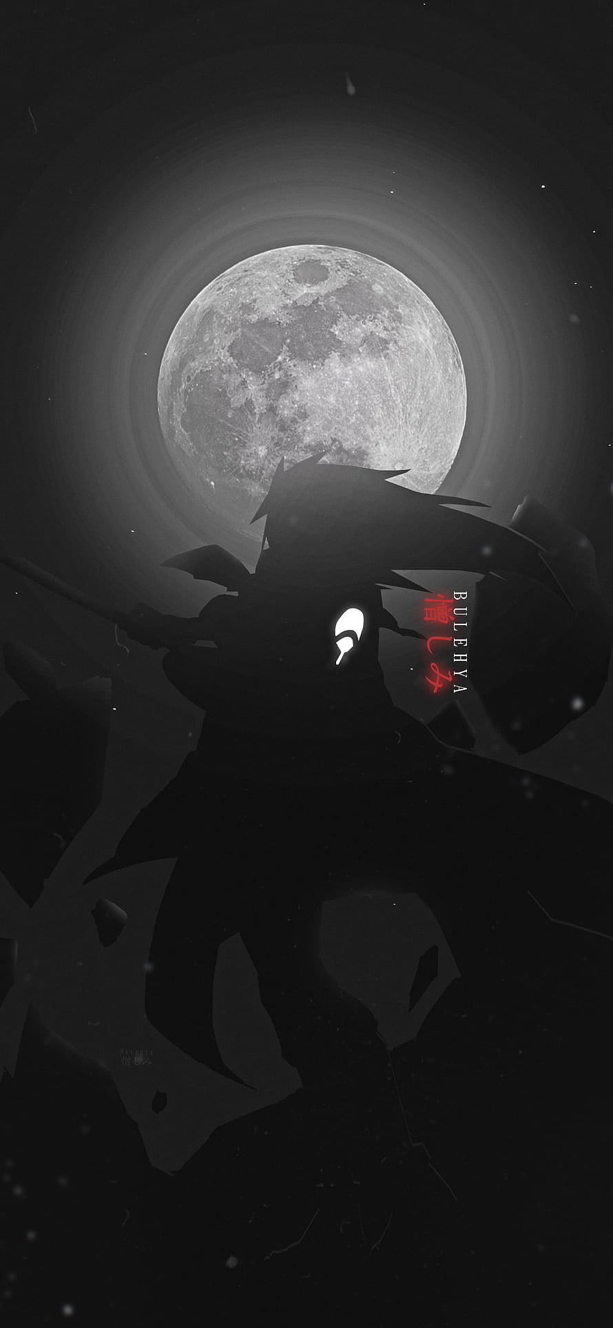Madara Uchiha Silhouette Against Full Moon in Dark Monochrome Anime Art HD phone wallpaper