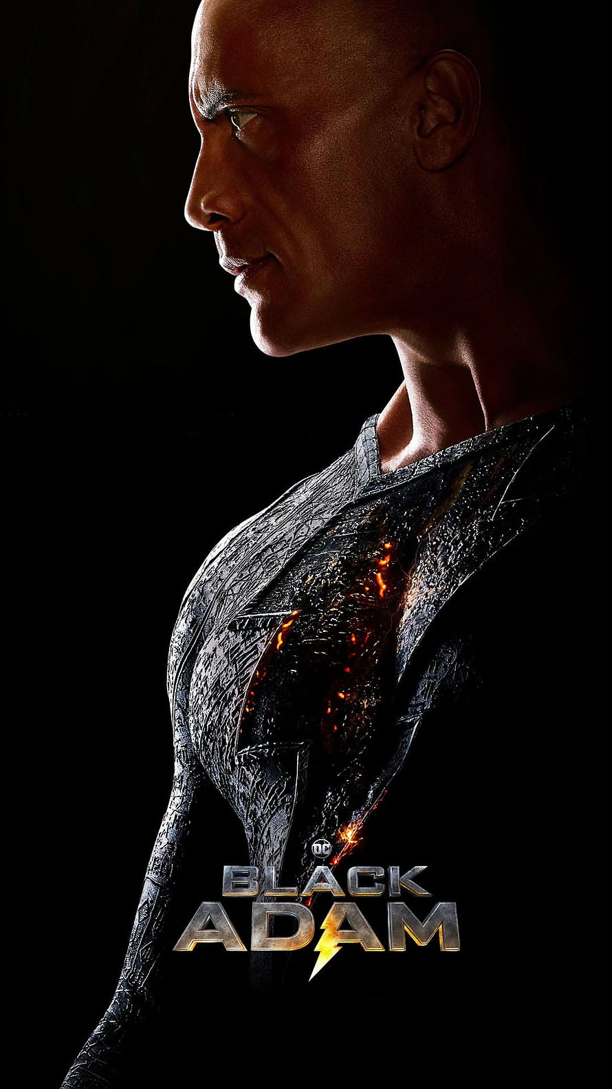Black Adam Dwayne Johnson Cinematic Profile with Glowing Suit and DC Logo HD phone wallpaper