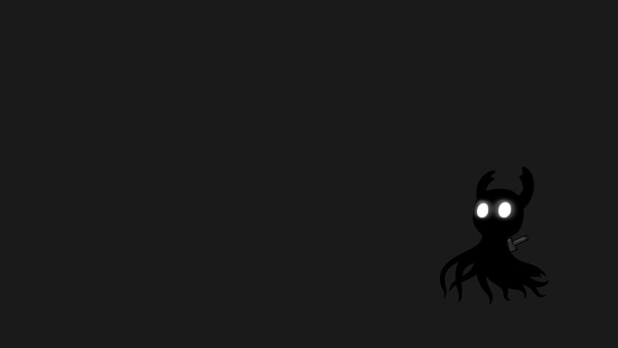Hollow Knight Minimalist Dark Silhouette with Glowing Eyes and Horns HD wallpaper