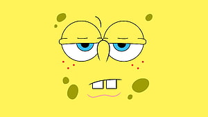 SpongeBob SquarePants Close-Up Face With Bored Expression and Yellow Background HD wallpaper