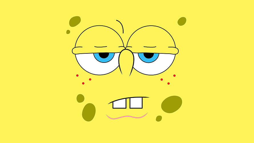 SpongeBob SquarePants Close-Up Face With Bored Expression and Yellow Background HD wallpaper
