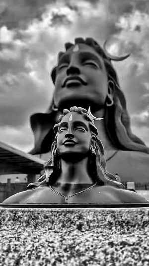 Black and White Shiva Statue with Crescent Moon and Trishul HD phone wallpaper