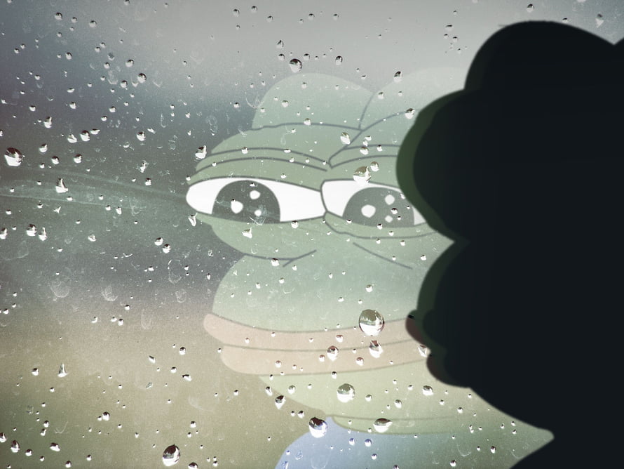 Sad Frog Meme Peering Through Rainy Window With Melancholic Expression HD wallpaper