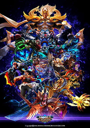 Mobile Legends Bang Bang Character Lineup Poster with Golden Armor and Dark Fantasy Heroes HD phone wallpaper