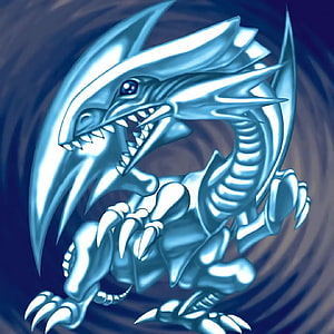 Blue-Eyes White Dragon from Yu-Gi-Oh! in a Dynamic Silver Metallic Pose HD phone wallpaper