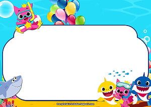Baby Shark Underwater Party Invitation Template with Colorful Balloons and Cartoon Characters HD wallpaper