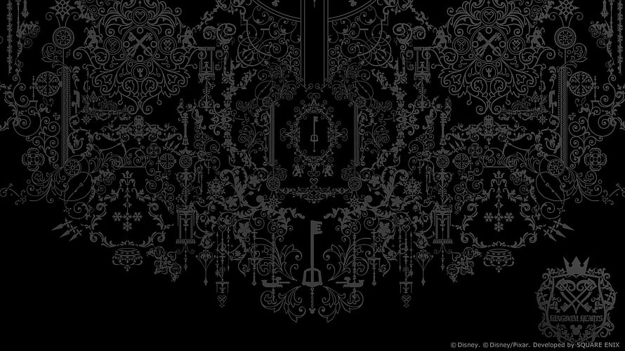 Kingdom Hearts III Ornate Black and White Decorative Pattern Wallpaper HD wallpaper
