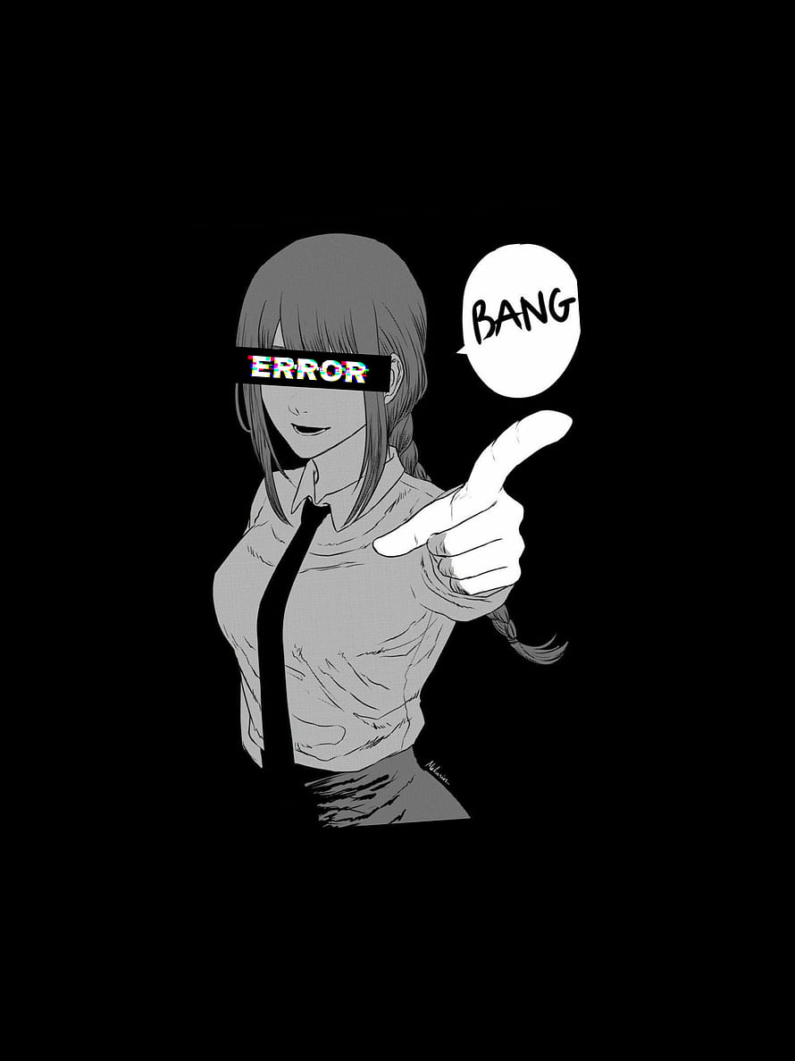 Makima from Chainsaw Man in Black and White Glitch Art Style HD phone wallpaper