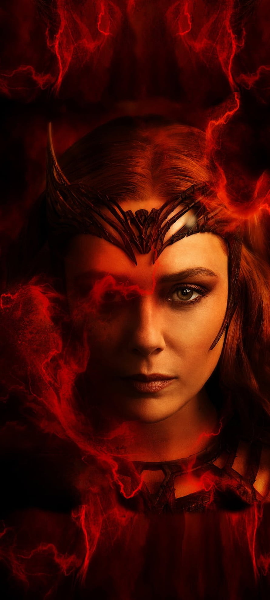 Scarlet Witch Wanda Maximoff Portrait with Red Energy and Dark Crown HD phone wallpaper
