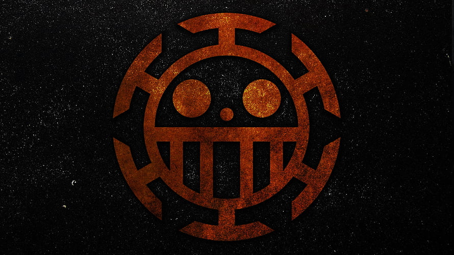 Heart Pirates Jolly Roger Emblem in Rust Orange on Black Background HD wallpaper