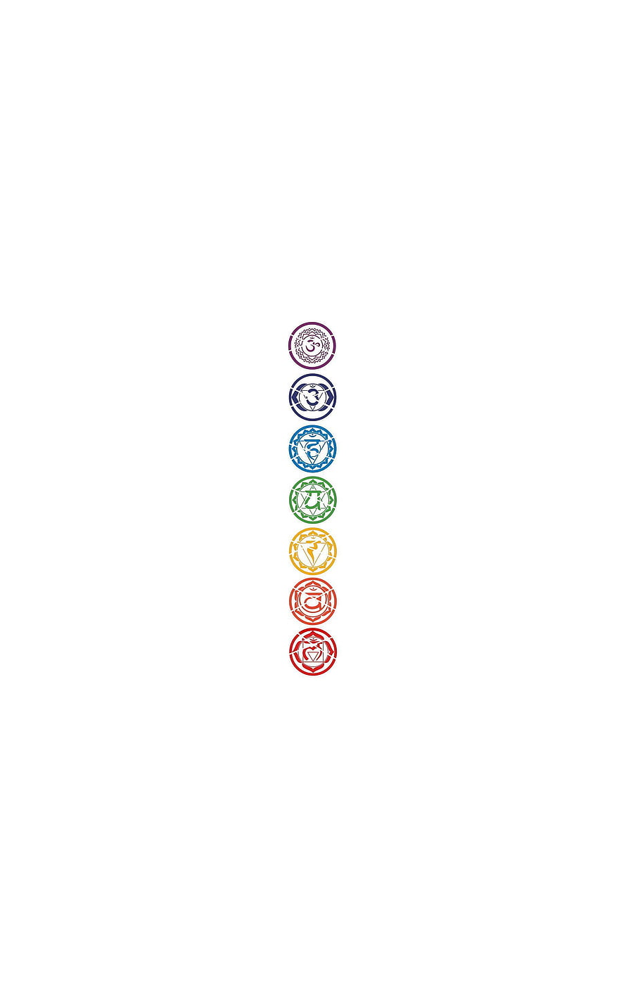 Seven Chakra Symbols in Vertical Column on White Background HD phone wallpaper