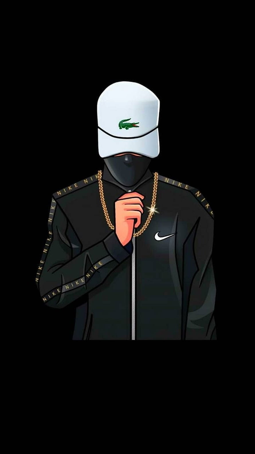 Mysterious Figure in Nike Track Jacket and Lacoste Cap with Gold Chain HD phone wallpaper