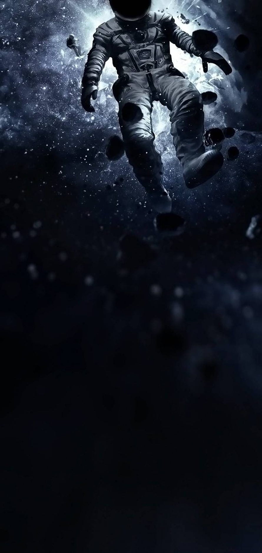 Astronaut Floating in Deep Space with Dark Nebula and Cosmic Debris HD phone wallpaper