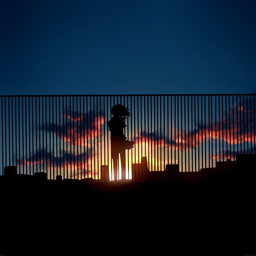 Silhouette of a Girl Standing on a Rooftop Against a Vibrant Sunset Sky HD phone wallpaper