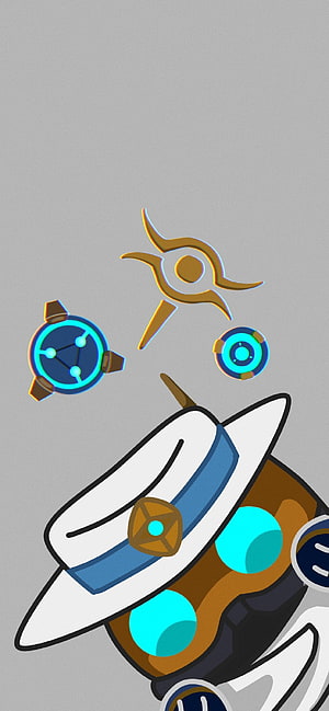Cypher from Valorant in a white fedora with glowing cyan eyes and floating tech gadgets HD phone wallpaper